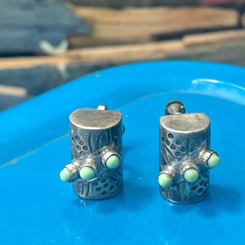 Sterling Silver and Jade Vintage Earrings